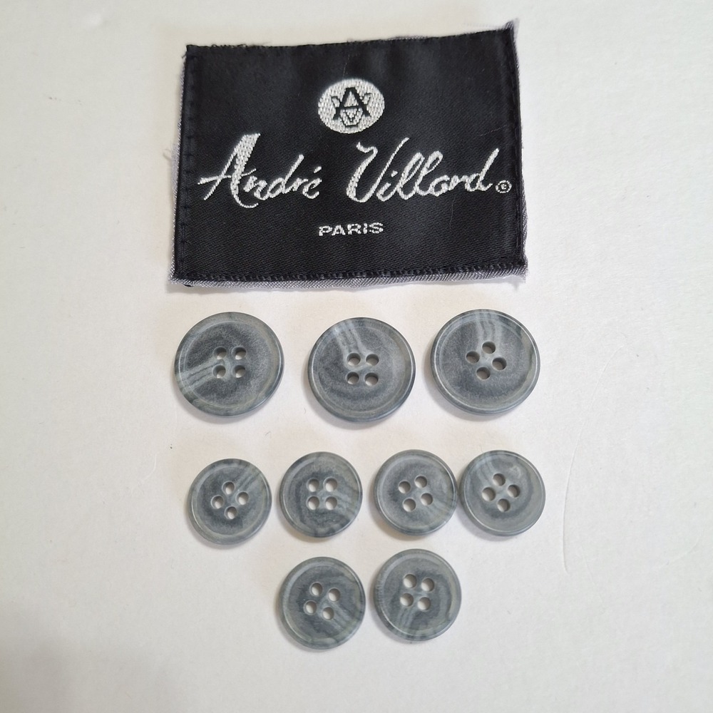 André‎ Villard Paris Jacket Set Of 9 Replacement Buttons Gray Four Holes